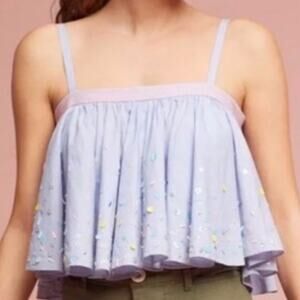 Anthropologie Pankaj & Nidhi Anya Swing Sequin Accent Top Periwinkle Women Sz S